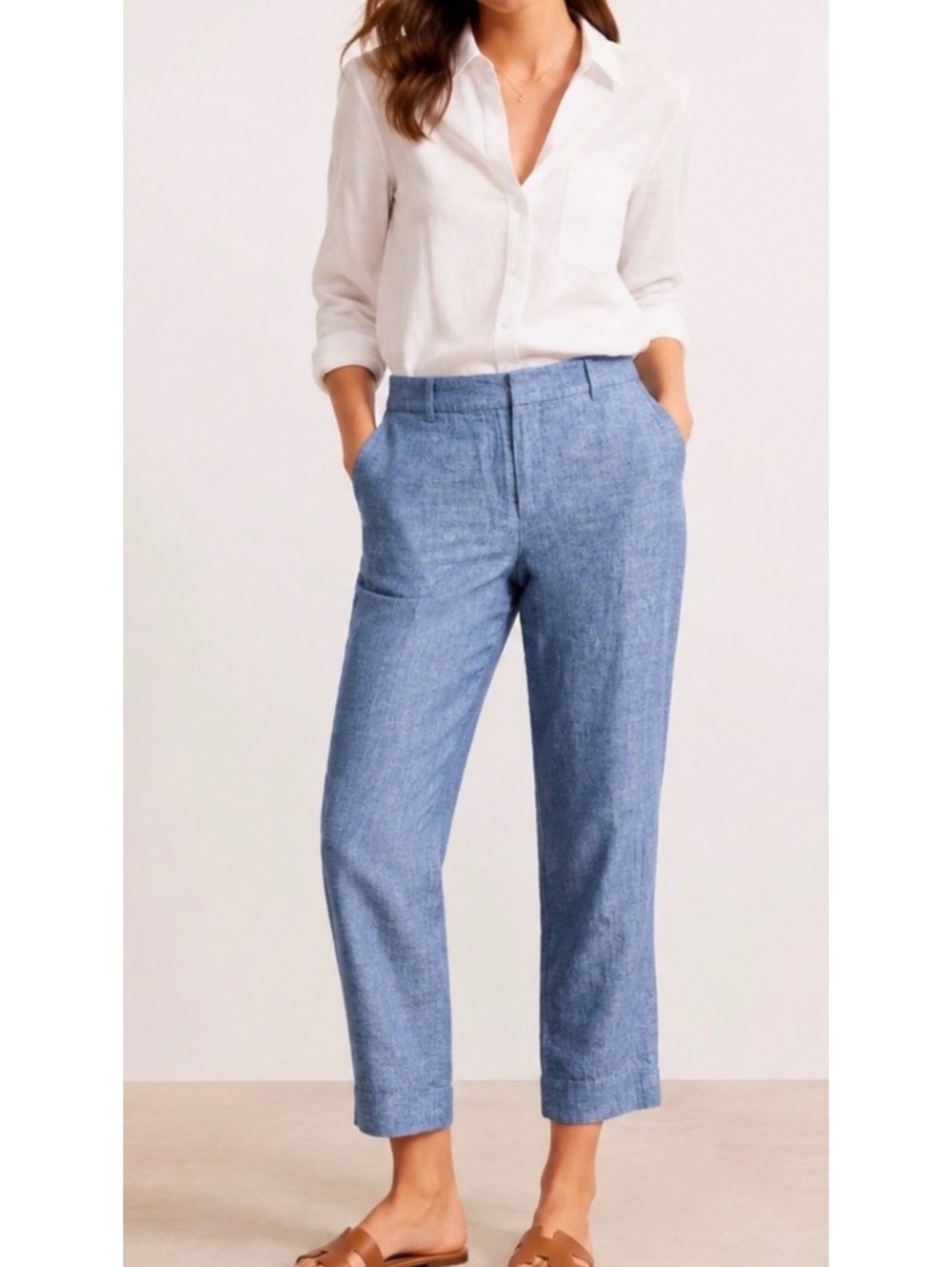 Boden Linen Blend Chambray Trousers Pants